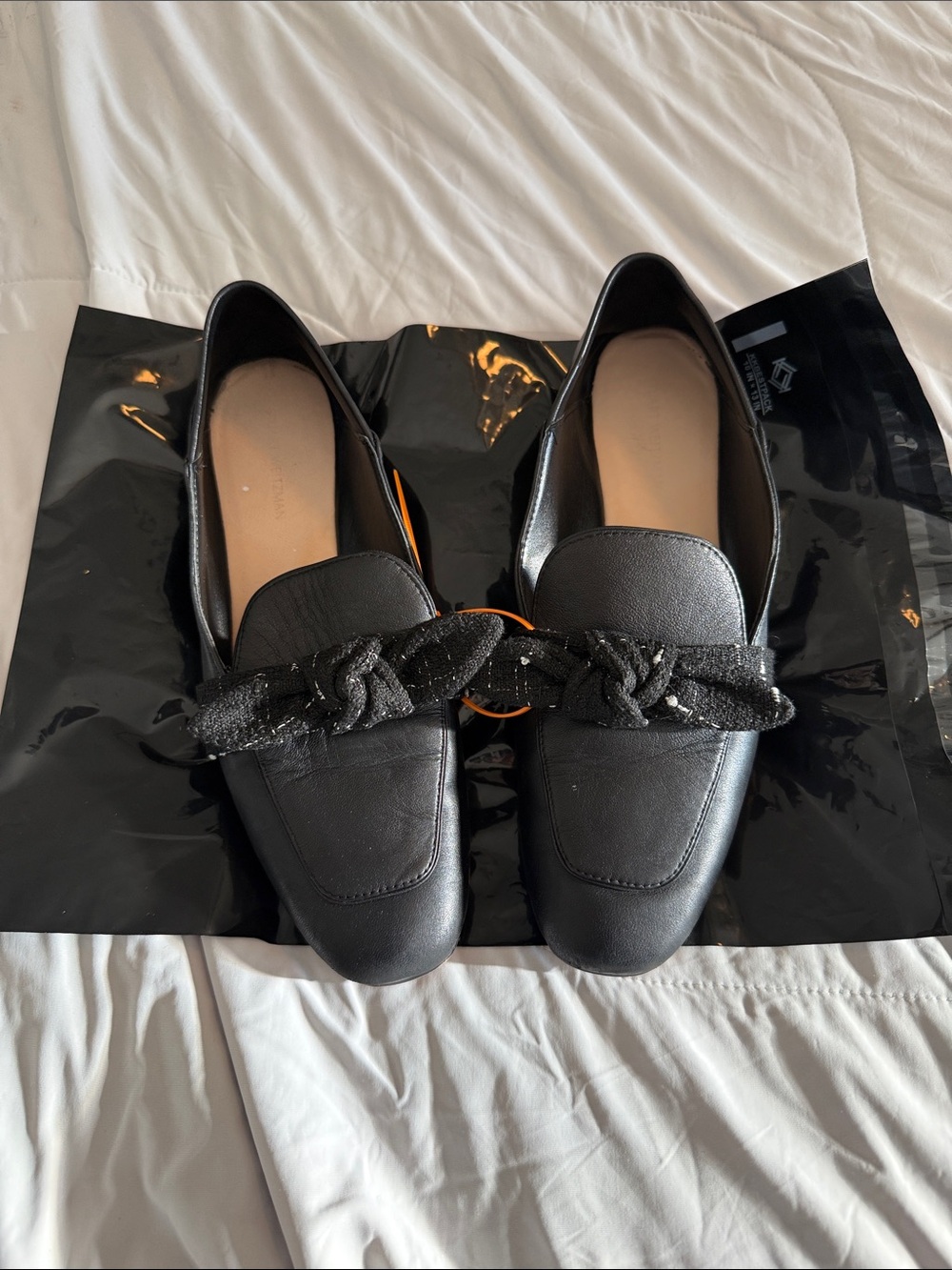 Stuart Weitzman Black Knit-Chain Loafers
